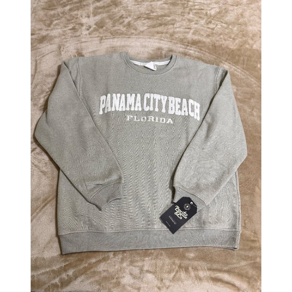 Pacific & Co Panama City Beach Florida Sweatshirt | Large | Dusty Sage Gray | Ne